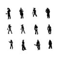 People Standing Black Silhouette. Liner illustrations