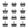 Twelve silhouettes of shopping baskets icons