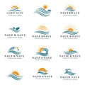 Twelve stylized logos, each featuring a wave motif and a sun in orange and teal tone Royalty Free Stock Photo