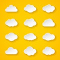 Twelve white paper clouds with different shapes Royalty Free Stock Photo