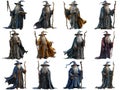 Twelve Wizards with Long Beards and Staves, Wearing Robes and Pointed Hats Royalty Free Stock Photo