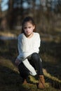 Twelve year old cute girl portrait outdoors. Portrait.