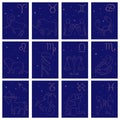 Twelve Zodiac sign starry contours