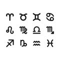 Twelve zodiac signs of western astrology black glyph icons set on white space
