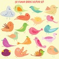 Twenty birds cartoon set Royalty Free Stock Photo