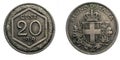 Twenty 20 cents Lire Silver Coin 1919 Exagon Crown Savoy Shield Vittorio Emanuele III Kingdom of Italy Royalty Free Stock Photo