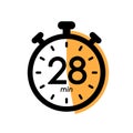 twenty eight minutes stopwatch icon, timer symbol, cooking time, application time, 28 min waiting time vector