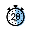 twenty eight seconds stopwatch icon, timer symbol, 28 sec waiting time vector illustration Royalty Free Stock Photo