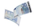 Twenty euro bills collage isolated on white Royalty Free Stock Photo