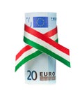 Twenty euro rolled with tricolor ribbon