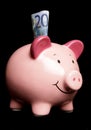 Twenty euros in a piggy bank Royalty Free Stock Photo