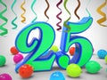 Twenty fifth birthday celebration balloons shows a happy event - 3d illustration