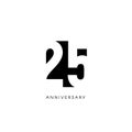 Twenty five anniversary, minimalistic logo. Twenty fifth years, 25th jubilee, greeting card. Birthday invitation. 25