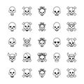 Twenty five death skulls heads set collection icons