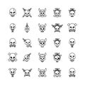 Twenty five death skulls heads set icons