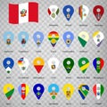 Twenty five flags the Provinces of Peru - alphabetical order with name. Set of 2d geolocation signs like flags Departments of P