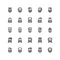 Twenty five icons of male haircuts, beard, mustaches isolated on white background