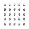 Twenty five icons of male haircuts, beard, mustaches isolated on white