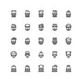 Twenty five icons of male haircuts, beard, mustaches isolated on white background.