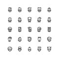 Twenty five icons of male haircuts, beard, mustaches isolated on white background.