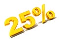 Twenty-five percent. Gold. 3d Royalty Free Stock Photo