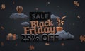25% - twenty five percent off - black friday sale -3d render in cartoon style. Low poly 3d illustration in dark tones. Royalty Free Stock Photo