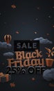 25% twenty five percent off - black friday sale - 3d render in cartoon style. Low poly 3d illustration in dark tones. Royalty Free Stock Photo
