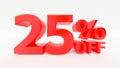 25% off Red 3d text on white background