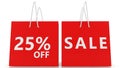 Twenty five percent off sale concept on red shopping bags Royalty Free Stock Photo