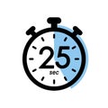 twenty five seconds stopwatch icon, timer symbol, 25 sec waiting time vector illustration