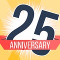 Twenty five years anniversary banner. 25th anniversary logo. Vector illustration.