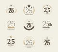 Twenty five years anniversary celebration logotype. 25th anniversary logo set.