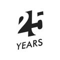 Twenty five years vector emblem template. Anniversary symbol, negative space design. Jubilee black color icon. Happy