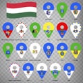 Twenty flags the Regions of Hungary - alphabetical order with name. Set of 2d geolocation signs like flags Regions of Hungary.