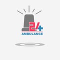 Twenty four available medical help icon. Ambulance flasher siren