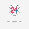 Twenty four available medical help icon. Emergency symbol