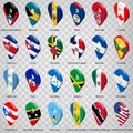 Twenty four Flags of American countries - alphabetical order with name.  Set of 3d geolocation signs like national flags of North Royalty Free Stock Photo