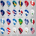 Twenty four Flags of American countries - alphabetical order with name.  Set of 3d geolocation signs like national flags of North Royalty Free Stock Photo