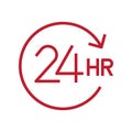 Twenty four hour with arrow loop icon, 24 hours cyclic sign, Opened order execution or delivery, All day business and service