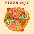 Twenty Four Hours Pizzeria Vector Promo Poster Royalty Free Stock Photo