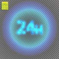 Twenty four seven concept open all days.Illustration of Vector Neon Sign. Open 24 Hours Glowing Neon Frame on Royalty Free Stock Photo