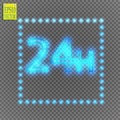 Twenty four seven concept open all days.Illustration of Vector Neon Sign. Open 24 Hours Glowing Neon Frame on Royalty Free Stock Photo