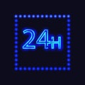 Twenty four seven concept open all days.Illustration of Vector Neon Sign. Open 24 Hours Glowing Neon Frame on Royalty Free Stock Photo