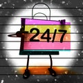 Twenty four Seven Shopping Bag Shows Hours Open Royalty Free Stock Photo