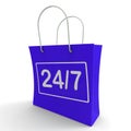 Twenty Four Seven Shopping Bag Shows Open 24/7 Royalty Free Stock Photo