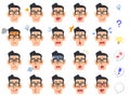 Twenty kinds of facial expressions of men wearing glasses