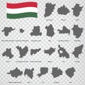 Twenty Maps Regions of Hungary - alphabetical order with name. Every single map of Province are listed and isolated with wordings Royalty Free Stock Photo