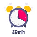 Twenty minutes on analog clock face flat style design vector illustration icon sign. Royalty Free Stock Photo