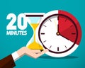 20 Twenty Minutes Time Symbol. Vector Time Countdown Icon with Clock and Hourglass