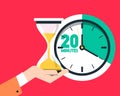 20 Twenty Minutes Timer. Sand Clock - Hourglass Flat Design Icon